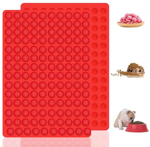 RAFIYU Baking Mat Dog Biscuits, 2 Pcs Silicone Small Round Shape Baking Mat, Non-Stick Puppy Food Moulds Baking Mould for DIY Dog Treats, Chocolate, Jelly, Ice Cubes, Sweets