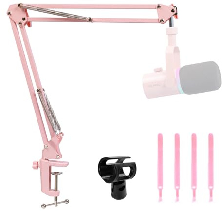 FEELWORLD AMS1 Microphone Boom Arm Adjustable Stand with 3/8” to 5/8” Screw | Compatible with PM1 and other Mics for Podcast Straming Gaming Studio, Pink