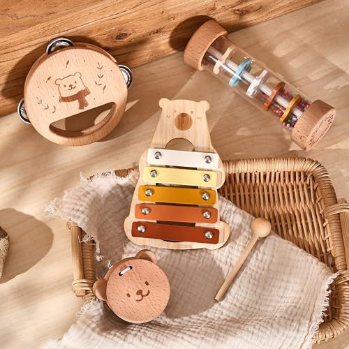 Musikinstrumente für Kinder ab 1 Jahr Holzspielzeug Trommel Xylophon für Kinder Baby Musikspielzeug Montessori Spielzeug ab 3 Jahre
