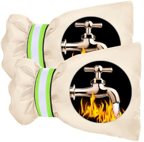 Lot de 2 grandes housses de robinet d'extérieur isolées avec bande réfléchissante, imperméables et épaisses pour protéger votre robinet du gel et de l'éclatement - Beige