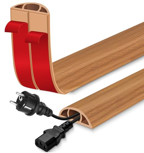 Kabelkanal selbstklebend Kabelbrücke Boden PVC Kabelkanal flexibel Kabelschacht flach Kabelabdeckung für Kabel Verstecken und Kabelschutz (Braun Holzoptik, 40mm×3m)