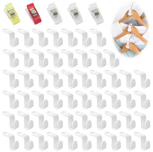 WYTNB 55Pcs Ganchos Extensor de Perchas de Armario Multicapa, Ganchos de Conexión en Cascada Que Ahorran Espacio, Gancho de Conector de Percha Resistente con 5 Clips de Costura para Hogar