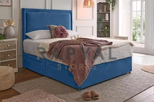Fireplaces 4 Life Plush Rio Divan Bed Set with Orthopaedic Mattress and 24 Headboard *Storage Available (Blue, 2 Drawers Same Side, 3ft Single (90 x 190 cm))