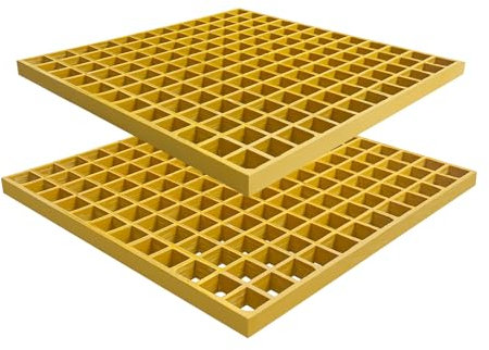 NATOTELA 485x485x25mm Glasfasergitter 2er GFK Gitterrost gelb Abflussrost mit MW: 40/40mm Feuchtigkeitsbeständig GFK Einlaufrost für Industrieparks wie Autowaschbecken Lager und Chemiewerke