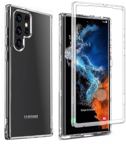 Samsung Galaxy S22 Ultra Front and Back Case [Built in Screen Protector]Transparent Clear Fully Protection PC Hard Soft Slim Thin Cover Bumper Shockproof For (Samsung Galaxy S22 Ultra)