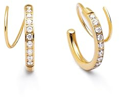 SINGULARU - Orecchini Swirl. Acciaio con Placcatura Oro 18Kt con Zirconi. Chiusura a Gancio. Gioielli da Donna