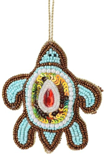 Carousel Home Turtle Beaded Animal Bauble | Fabric Christmas Tree Bauble | Hanging Decoration - 10cm