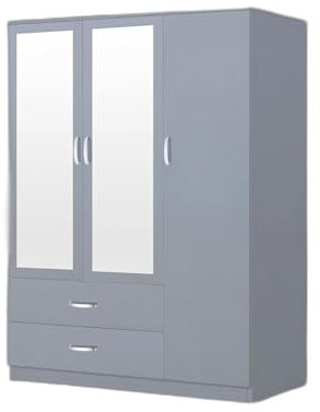 Wardrobe Bedroom Furniture Range -3 Door 2 Drawer & Mirror- High Glossy Bedside Large Drawers & Wardrobes (Grey)