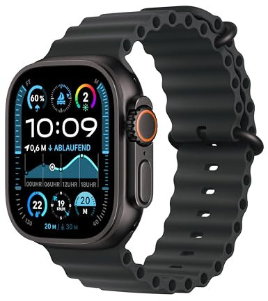 Apple Watch Ultra 2 [GPS + Cellular, 49mm] Cassa in titanio nero con cinturino oceano nero, taglia unica (ricondizionato)