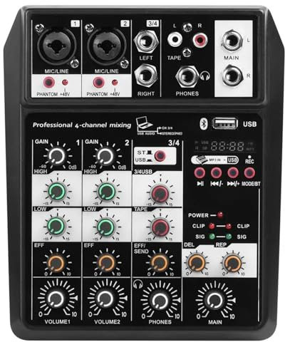 DJ Controllers, Wireless 4-channel Audio Mixer Console Portable Microphone Sound Mixing Console USB Interface Dj Mixer