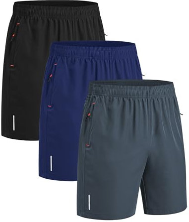 kuzwufs Kurze Jogginghose Herren Sommer Trainingshose schnell trocknend Sport Shorts Leicht Laufshorts Schnell Trocknend Kurze Running Hose Mit Reißverschlusstasch Hose Männer-Schwarz/Grau/Navy-M