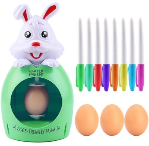 Osterei Dekorationsset, Ostereier Malmaschine, Eier Bemalen Maschine, Osterei Maschine mit Spinner, Eiermalmaschine mit 8 Farben Marker Stiftes, DIY Easter Egg Decorating Kit für Kinder (Grün)