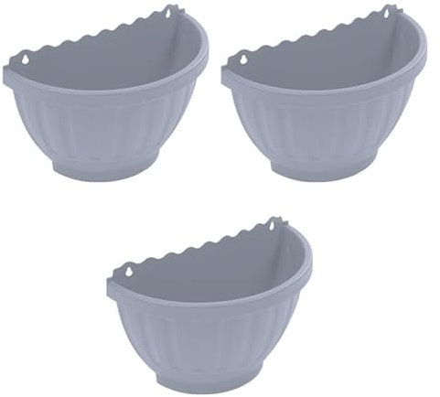 Eason Bros - Set of 3 Hanging Flower Pot, 30.5cm Semicircle Wall-Mounted Plastic Planter Flower Basket Decorative Wall Hanging Plant Pot Indoor Outdoor for Garden Fence Patio Home Balcony Decor (Grey)