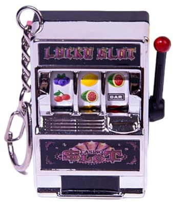 divuukyi Schlüsselanhänger mit Anhänger in Form eines Fruchtschlitzautomaten für Kinder und Erwachsene, silber / schwarz, One size
