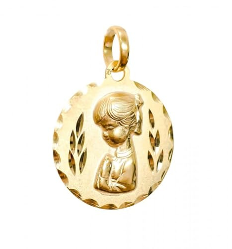 Minoplata Medalla Virgen Niña de Plata de ley chapada en oro matizada Primera Comunión