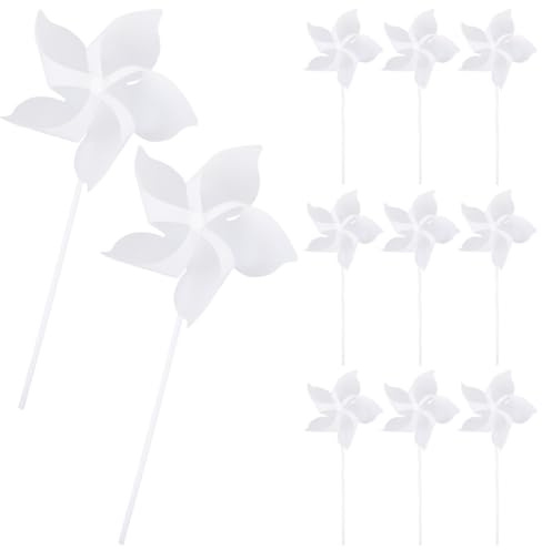 Yardwe Lot de Moulins À Vent en Plastique Blanc pour Enfants Adorables Moulins À Vent À Main De Fête Anniversaire Fournitures De Bricolage pour La Maternelle