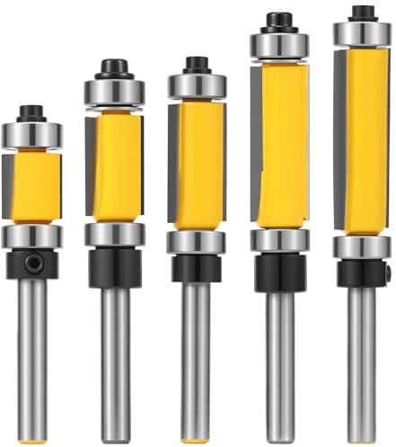 5Pcs Flush Trim Router Bit Set Straight Flush Top End Bearing Router Bit with 1/4'' Shank for Engraving Machine Trimming Machine
