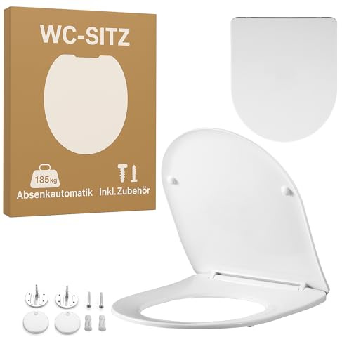 SHELVACI UNIQUE DESIGNS® - Universal Toilettendeckel mit Absenkautomatik Weiß (D-FORM) - WC Sitz & Klodeckel (Gr. 42 x 36 x 3 cm) - Klobrille, Toilettensitz & WC-Deckel für spülrandlose Toilette