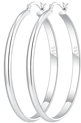 RANKEEF 3 mm Breit Creolen Silber 925 Groß Hypoallergen Vergoldet,Leichte Ohrringe Silber 925 Creolen Silber Ohrringe