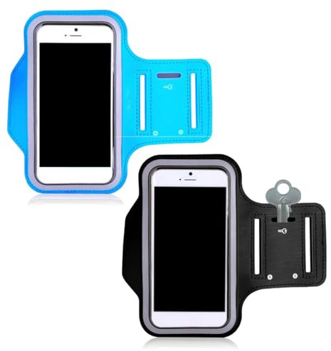 COYUN 2pcs Brassard de Sport, Brassard de Sport Universel Réglable pour Smartphone jusqu'à 6.5 Pouces - Brassard Telephone Sport Porte Telephone Course a Pied Sport, pour la Course à Pied, Bleu + Noir