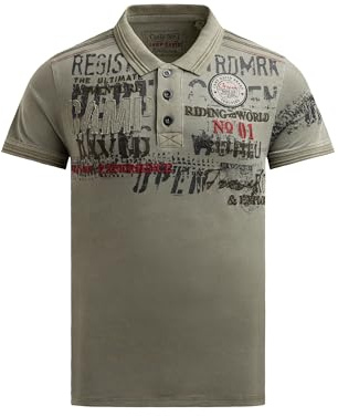 Camp David Herren Kurzarmpolo mit Tapes und Logo-Applikationen Vintage Khaki, XL