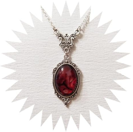 jtkhaweh Classic Gothic Blood Red Charm Necklace Oval Pendant Necklace for Women Vintage S2