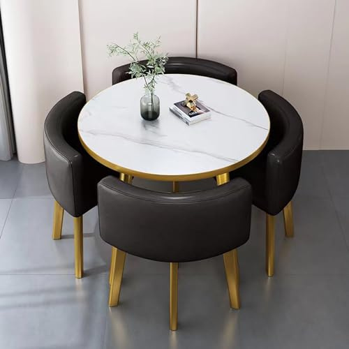 Tisch Und 4 Stühle, 5-Teiliges Set, Rundes Möbelset Mit Tisch Und Stühlen, Runder Konferenztisch, Runde Frühstücksbar, Küchen-Esstischset Für Küche, Esszimmer, 80 X 75 Cm,#10-80x75cm/31.5x29.5in(WxH)