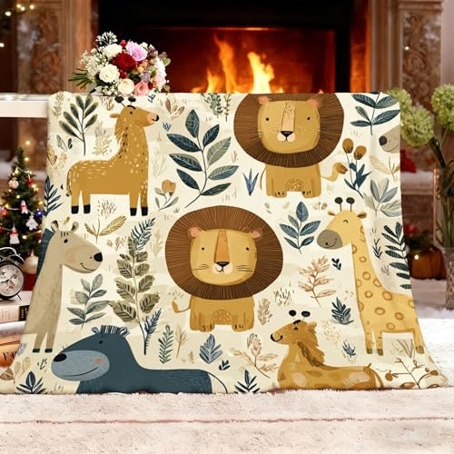 Generico Coperta di Flanella, Leone Zebra Dei Cartoni Animati Morbida Leggera Pile Coperte Marrone Coperta Tutte Le Stagioni Multifunzionale per Divano o Letto Singolo L 100x130 cm