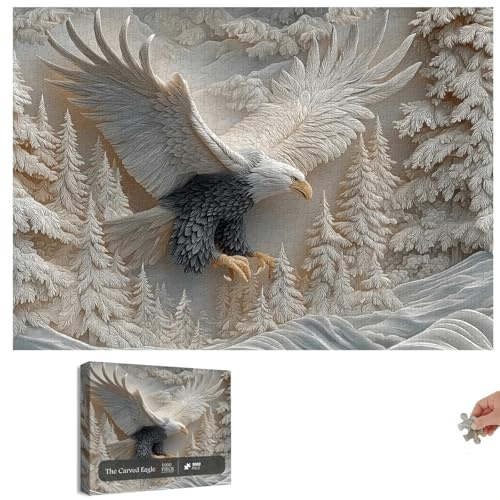 The Carved Eagle Jigsaw Puzzle 1000 Pieces, Majestic Bald Eagle Puzzle Game, Challenging Bald Eagles Mid-Flight Design Puzzles, Perfect Family Game Night & Home Wall Decoration