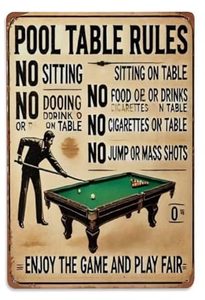 Pool Table Rules Tin Sign Vintage Metal Sign Retro Wall Art Decor Metal Poster 8x12 Inch