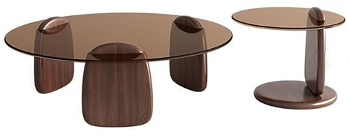 LIGUIEN Couchtisch Rund Glas, Tisch Wohnzimmer Modern, Tisch Wohnzimmer 2er Set Rund, Pieds En Bois Massif Pour Chambre À Coucher, Salle À Manger-Montage Facile(Brown-A,80+50cm/31+20in)