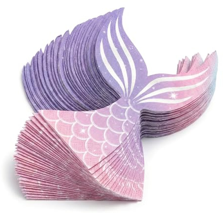 Ovanda 25 Stück Meerjungfrau Servietten (33 x 33 cm), Mermaid Servietten,Papierservietten Mit Meerjungfrauenschwanz,Meerjungfrau Schwanz Papierservietten,für Unterwasser Themenpartys,Strand Dekoration