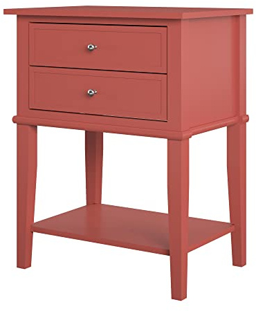 Franklin Beistelltisch Terrakotta, 55 x 39 x 70 cm, Nachttisch mit 2 Schubladen und Ablagefach, MDF Beistelltisch mit Echtholzbeinen für Wohnzimmer, Schlafzimmer und Home Office