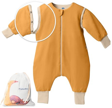 Mababu Baby Schlafsack mit Füßen 0,5 TOG – Sommer & Übergangszeit – 100% GOTS Bio-Baumwolle – Babyschlafsack mit abnehmbaren Ärmeln & umklappbaren Bündchen