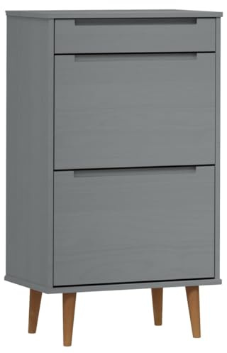 Qnhdfrt Schuhschrank MOLDE Grau 59,5x35x103 cm Massivholz Kiefer UV Lack platzsparendes Schuhregal für Flur Schlaf und Wohnbereich