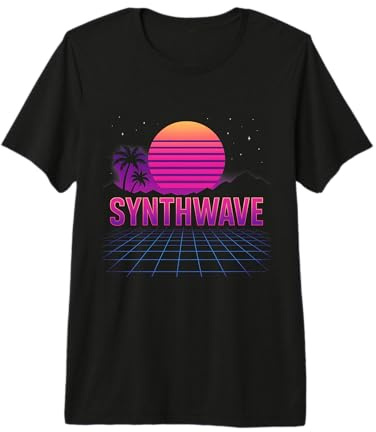 Synthwave Sunset Grid Vaporwave Premium T-Shirt
