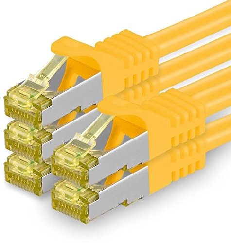 1aTTack.de Câble Réseau Cat7 Cat 7 10 GB/s SFTP - 5x 1,5m - RJ45 Ethernet LAN DSL Routeur Modem - Jaune