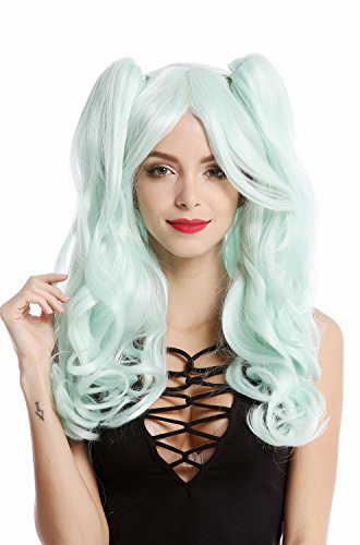 WIG ME UP - YZF-4379-T5507 Perücke Damenperücke Cosplay 2 abnehmbare Zöpfe lang wellig Gothic Lolita helles Mint Grün
