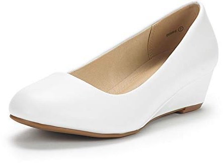 DREAM PAIRS Women's Debbie Mid Wedge Heel Pump Shoes, Size 7, White/PU