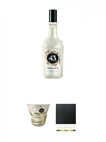 Licor 43 OROCHATA Likör 0,7 Liter + Licor 43 Orochataglas ohne Eichstrich 1 Stück + Schiefer Glasuntersetzer eckig ca. 9,5 cm Durchmesser