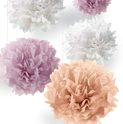 Pumpko® Decor 10 Seidenpapier Pompons | Deko für Party Hochzeit Geburtstag | Apricot Hell-Rosa Weiß | Inklusive Ponpon PDF Aufbauanleitung