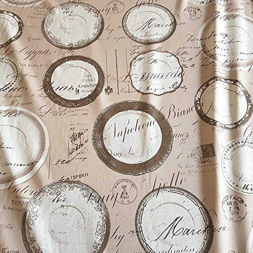 Stoff Meterware Baumwolle pflegeleicht beige Teller Handschrift Stempel Nostalgie Dekostoff Vorhangstoff Neu