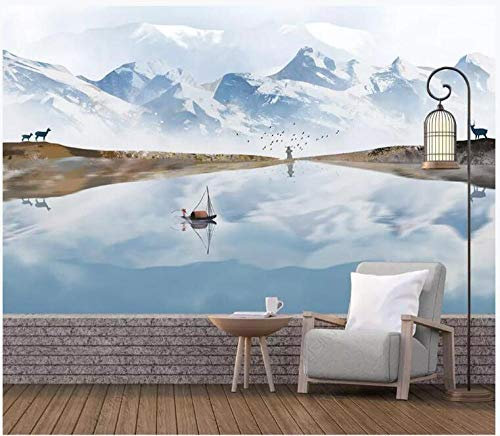 Papel Pintado Fotomurales Tejido No Tejido 3D Decoración De Pared Mural Imagen Fotográfico Lago De Montaña De Nieve Zen