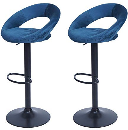 Mendler 2er-Set Barhocker HWC-F46, Barstuhl Tresenhocker Bistrohocker, Gestell schwarz - Samt, Petrol-blau