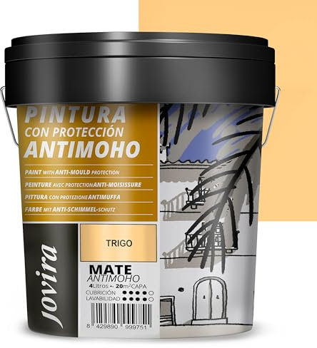 JOVIRA PINTURAS Pintura Antimoho, Evita el moho, resistente a la aparición de moho en paredes, aspecto mate. (4 Litros, Trigo)