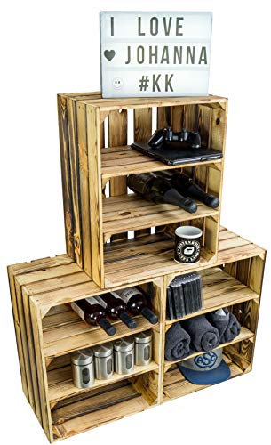 flambierte/geflammte Massive Obstkisten als Regal oder als Klassische Kiste ca 50x40x29cm/Apfelkisten Weinkisten aus dem Alten Land (3 Stück Johanna geflammt doppelt Quer)