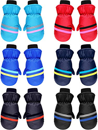 SATINIOR 6 Pairs Kids Winter Snow Mittens Gloves Waterproof Toddler Children Warm Baby Ski Gloves for Cold Weather(6-12 Years,Classic Color)
