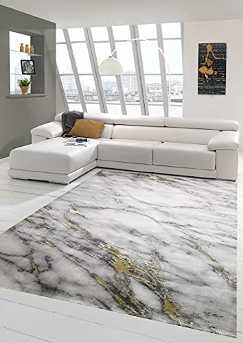Teppich-Traum Marmor Optik Läufer Teppich für Wohn- & Schlafzimmer in grau Gold, Größe 60x110 cm