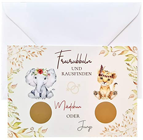 Suzu Papers 5er Set Rubbelkarten Mädchen oder Junge - Geschlecht des Babys verkünden - Rubbellose für Gender Reveal Überraschung (Junge)