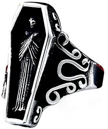 HIJONES Herren Gotisch Vampir Skelett Sarg Ring aus Edelstahl Punk Rock Halloween Schmuck Silber Größe 57